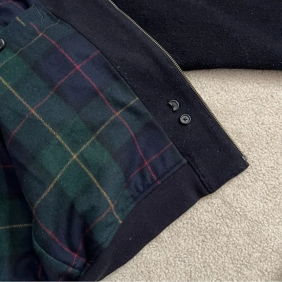 Vintage 90s Polo Ralph Lauren Navy Wool Bomber Jacket Plaid Interior / Hong Kong